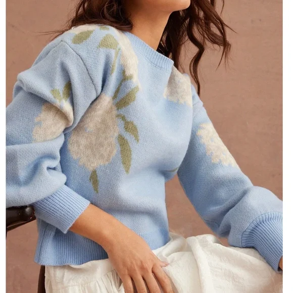 Cozy Floral Print Crew neck Loose fit Sweater Top